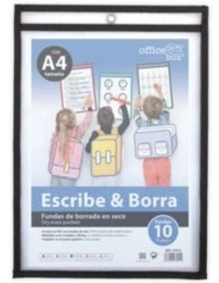 Paq 10 fundas reutilizables de borrado en seco para escribir y borrar tamano fº colores surtidos